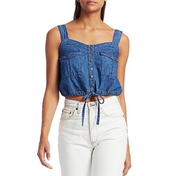Free People Tops - Free People We The Free Palm Desert Crop Denim Top Front Adjustable Strap XL